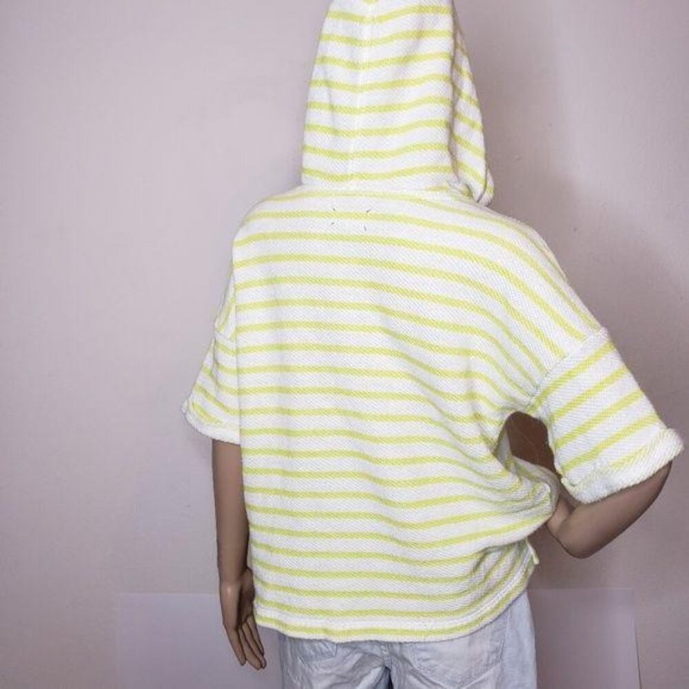 Lou & Grey Striped Hooded Poncho Top S Yellow White Cotton Blend - Picture 6 of 8